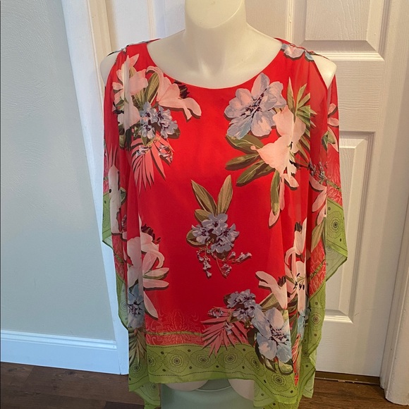 JM Collection Tops - JM Collection Red and Green Patterned Top